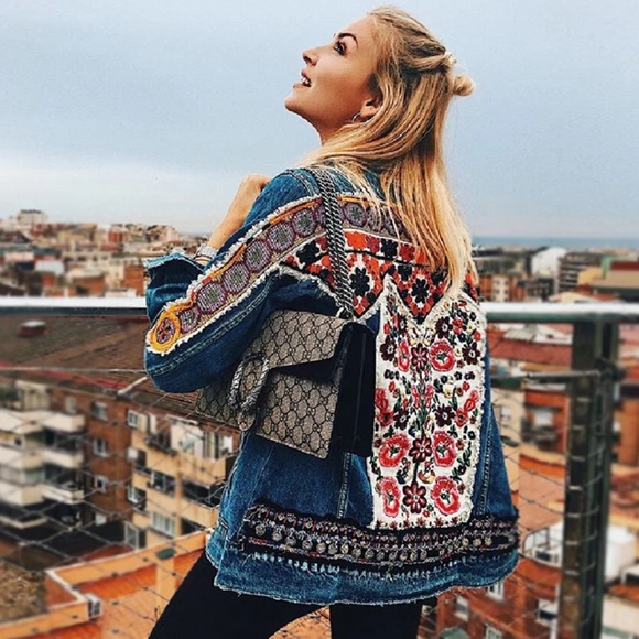 HAIGHT Retro Boho Detailed Appliqué Denim Jacket - Picture 7 of 10